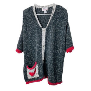 CST Studio Knit Sweater 2X Ramie Cotton Blend Heart Button Accent Stretch Womens